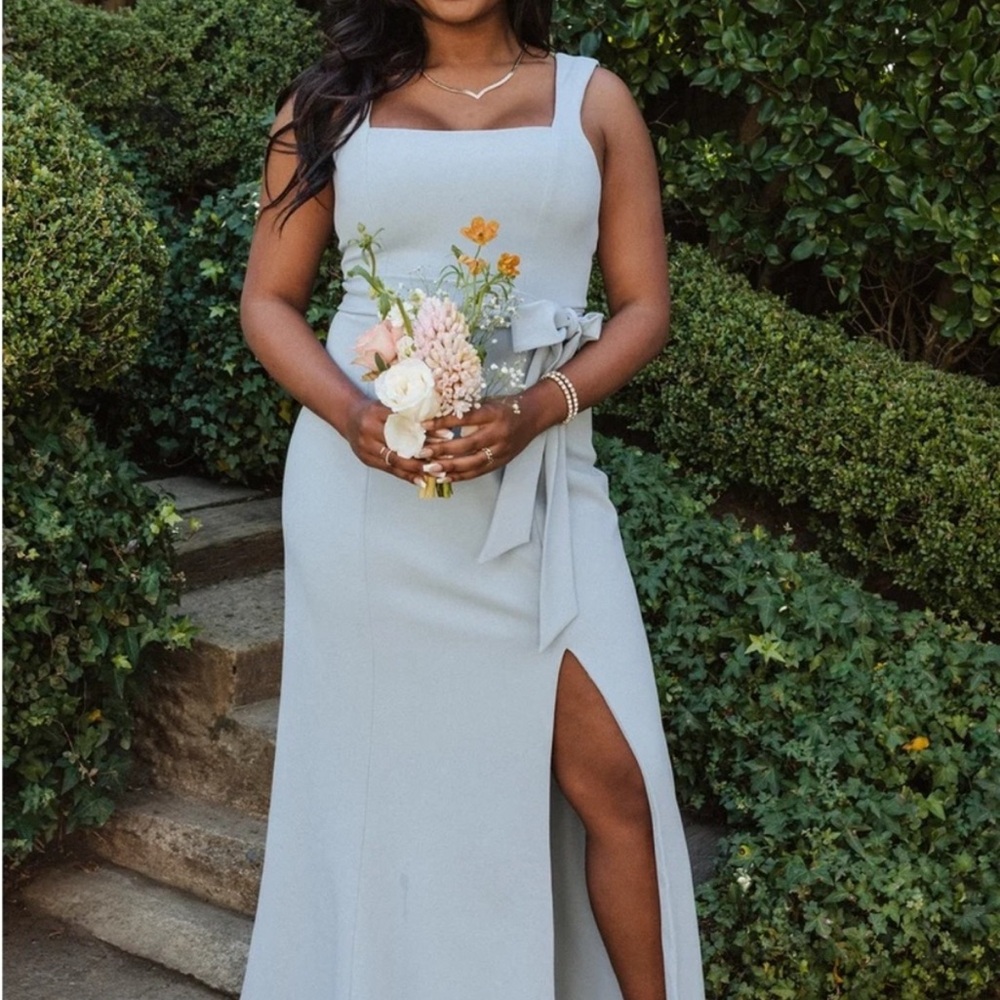Show Me Your MuMu Pale Blue Square-Neck Maxi Dress with Side Slit